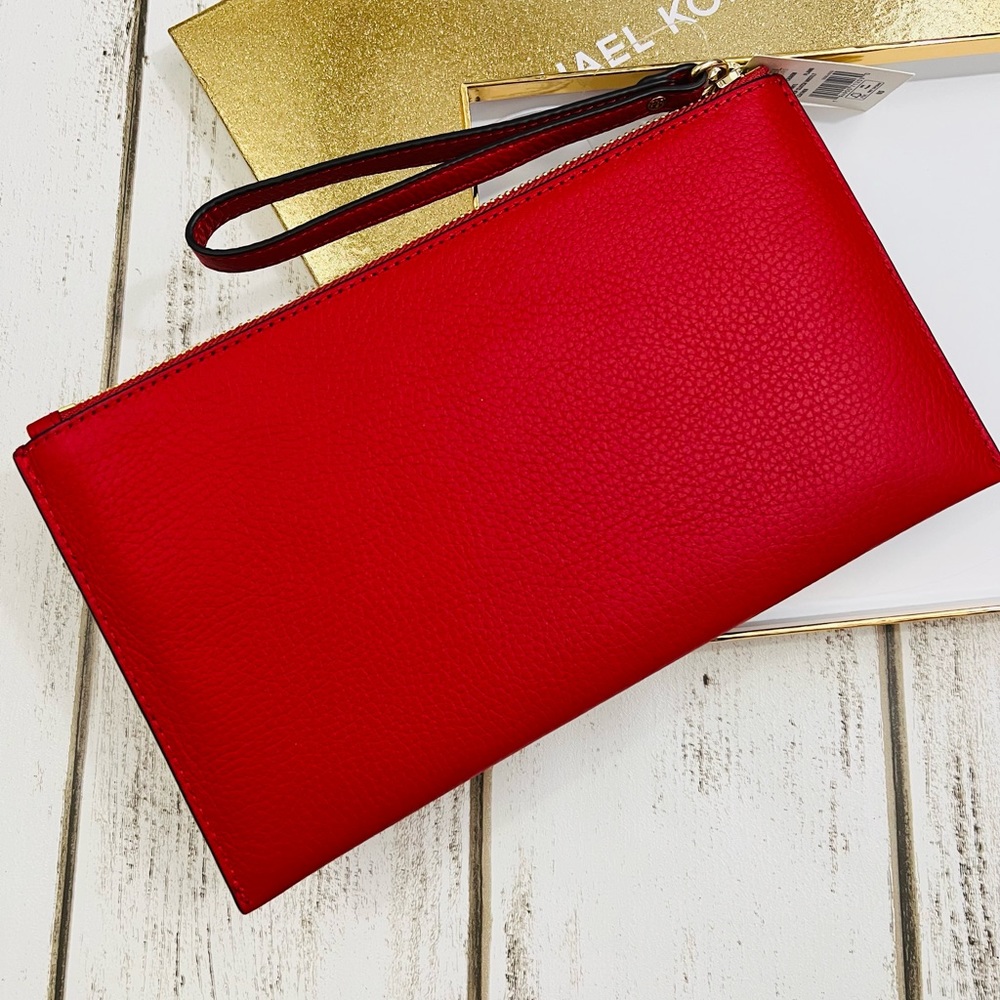 Michael Kors Large Zip Clutch Wristlet Flame Red - Picture 4 of 8